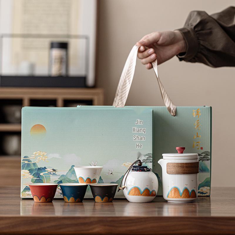 Thousand Li Mountains & Rivers Kung Fu Tea Set Gift Box - Cultural Souvenir with Custom Logo