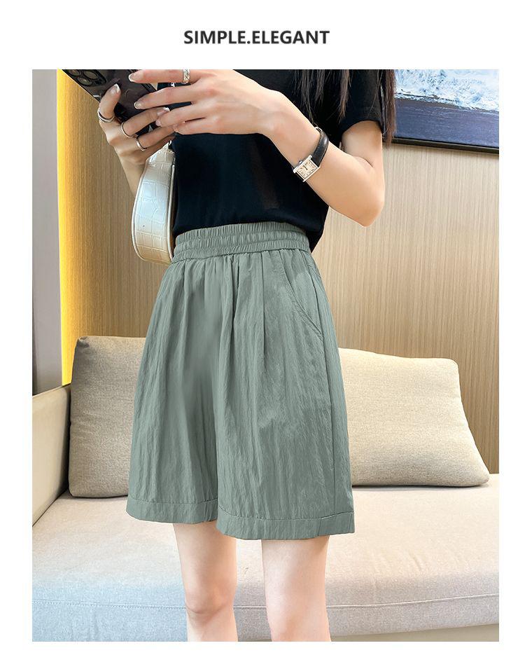 

Шорты для женщин на лето свободного кроя с широкими штанинами и высокой талией, базового стиля, в повседневном японском стиле, оригинальные укороченные шорты и брюки средней длины 3XL зелёный