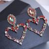 1 par kvinner hengende øredobber stort hult hjerte fargerik rhinestone dekor overdrevet partyklubb dating dingle øredobber øre smykker