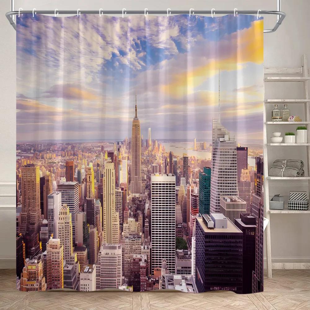 

Urban Architecture Shower Curtain New York City Center Architectural Landscape Bathtub Partition Polyester Fabric Bathroom Decor W60H190(CM)-1 Pcs