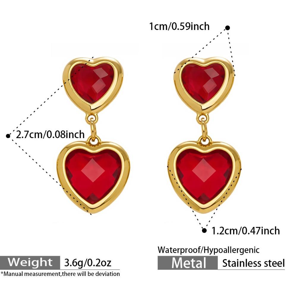 Vintage Heart Glass Necklace Stainless Steel Earrings Hand Chain Heart-shaped Jewelry Set  Gift