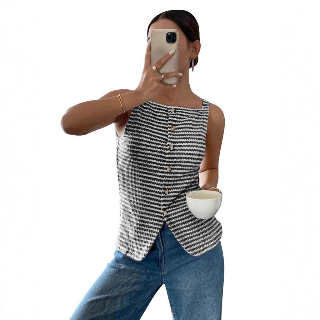 Summer New Women's Casual Button Sleeveless Camisole Tank Top, Leisure
