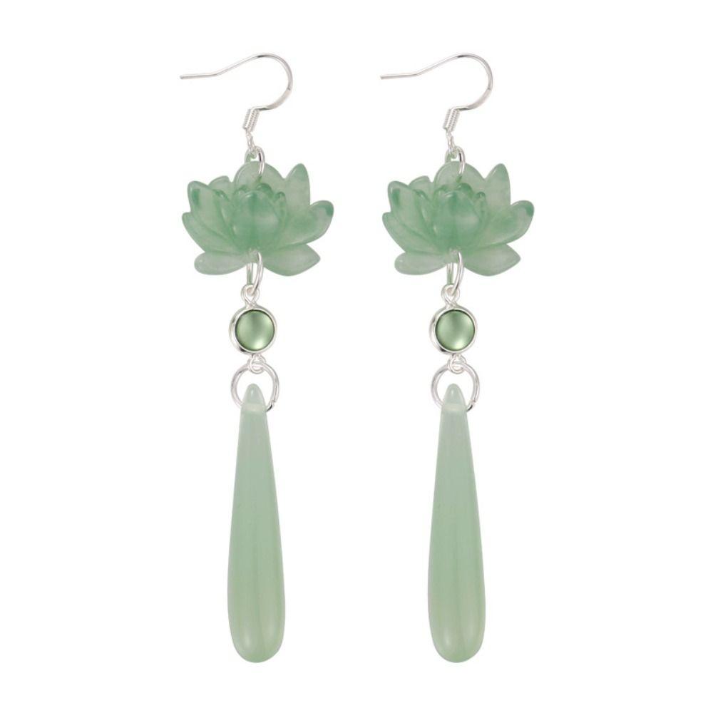 Simple Chinese Classic Earrings Retro Lotus Water Drop Earrings Lotus Pendant Ear Hooks  Women