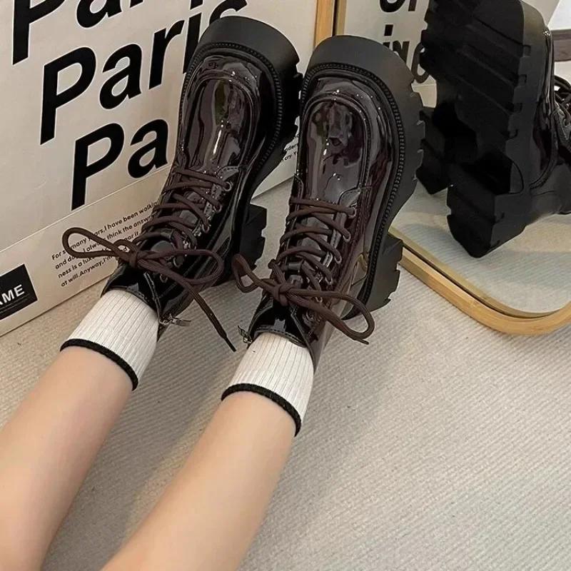 Lace-up Office and Career Women's Boots Side Zipper Fashion 2024 Brand Women's Shoes Front High Quality Round Toe Ankle Boots