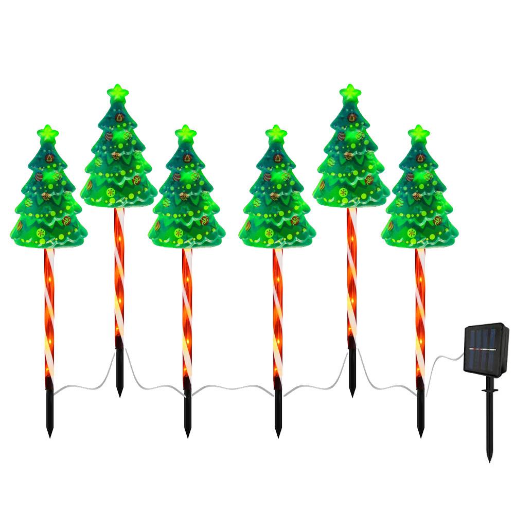 6 Pack LED Solar Xmas Tree Lights IP65 Waterproof String Lights Candy Cane Light USB Rechargeable Decorative Pathway Light