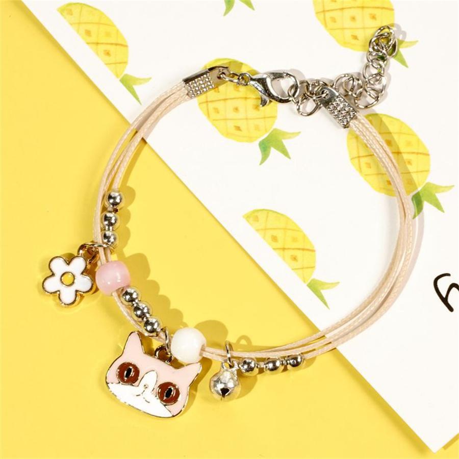 Korean Cute Cartoon Rabbit Flower Pendant Bracelets For Women Girls Fashion Charm Bell Butterfly Cat Bracelet Friendship Jewelry