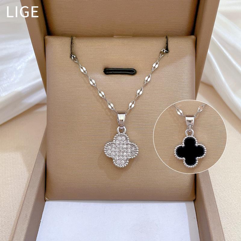 Full Diamond Double-Sided Four-Leaf Flower Micro-Inlaid Diamond Necklace Women'S Exquisite Wind Collarbone Chain With Jewelry
