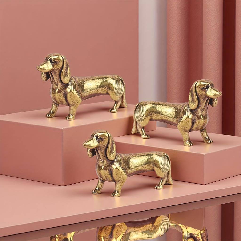 1pc Vintage Brass Dachshund Home Decor Statues for Christmas - Desktop And Desk Ornaments