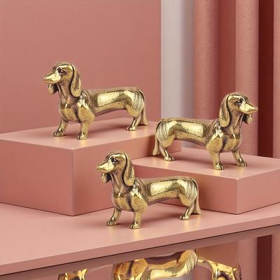 1pc Vintage Brass Dachshund Home Decor Statues for Christmas - Desktop And Desk Ornaments