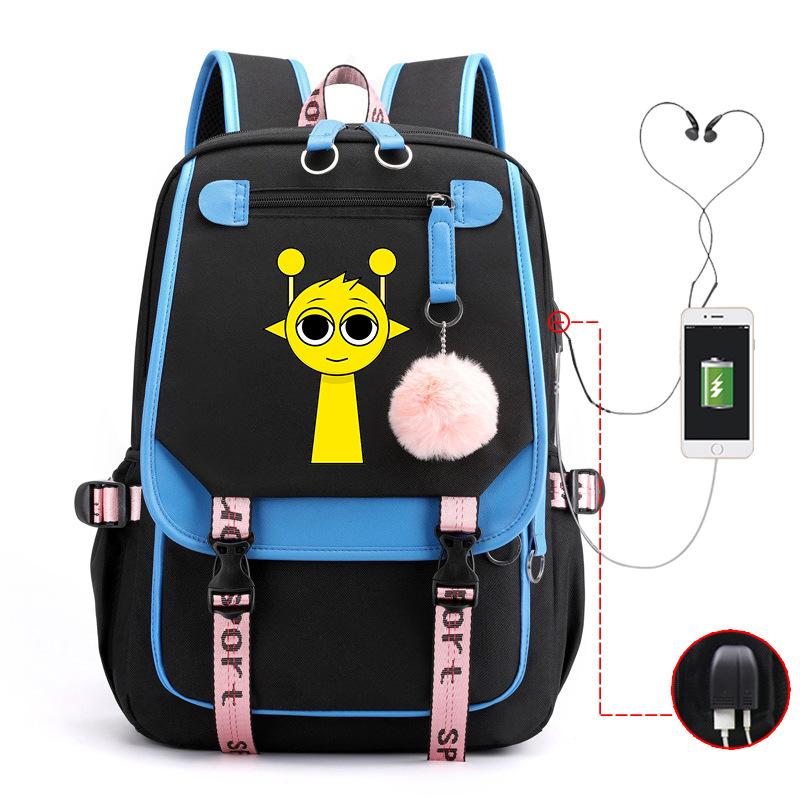 Personality Trend Cartoon Printing Double Shoulder College Style Student Leisure Schoolbag Multi-function Large Capacity