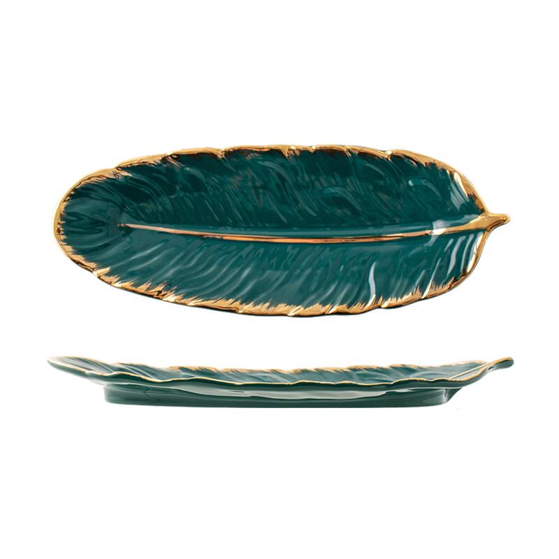 Nordic Ceramic Feather & Banana Leaf Plate