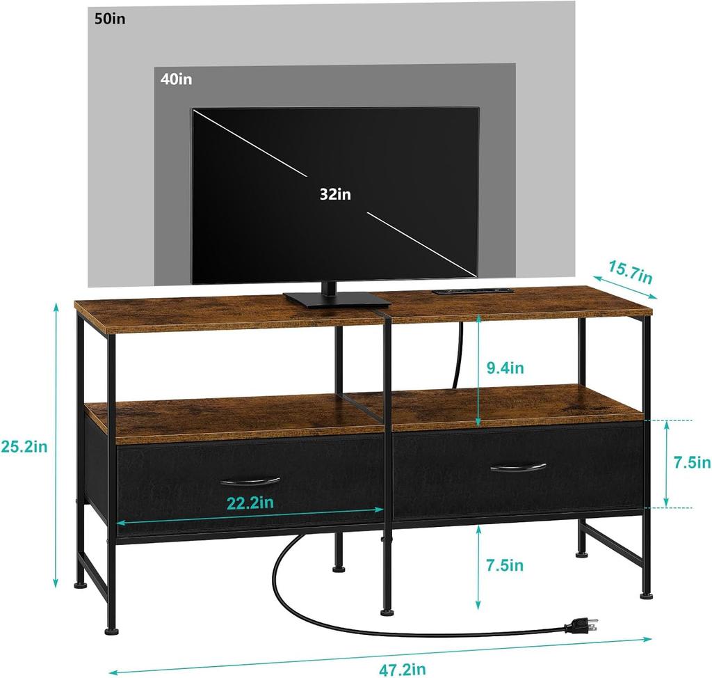 Entertainment Center with Storage Drawers,Rustic Brown TV Stand for 40 Inches TV, Farmhouse TV Stand Dresser with Outletsw