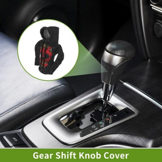 

Universal Car Gear Shift Knob Cover Red Black Polyester Skeleton Hoodie Style