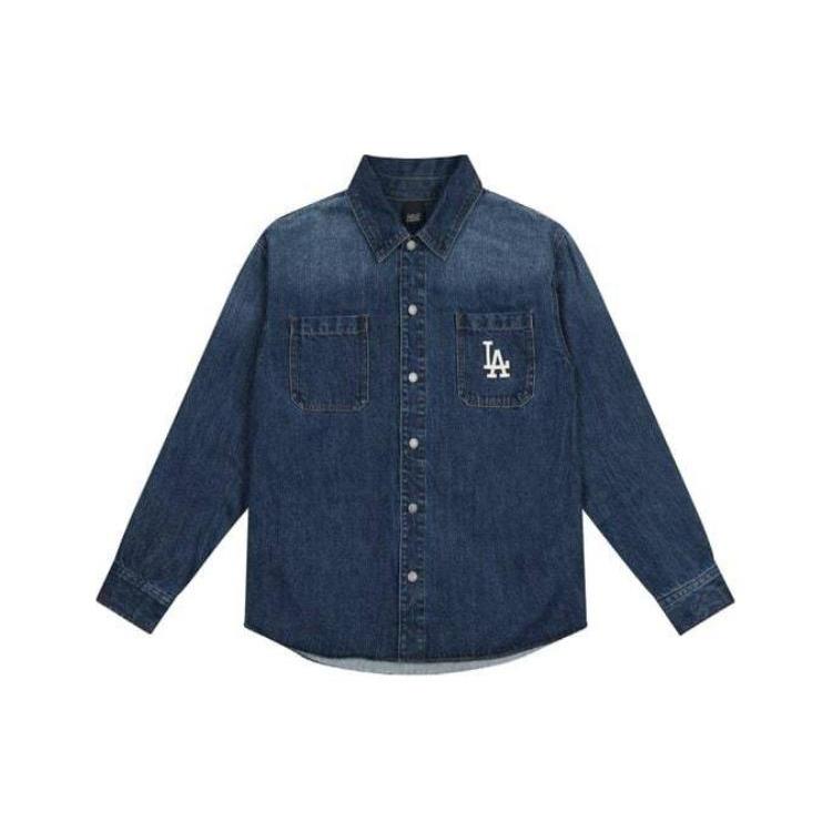 MLB Shirts Unisex Blue Pointed Collar Moderate Denim 31WSN1041-07U L