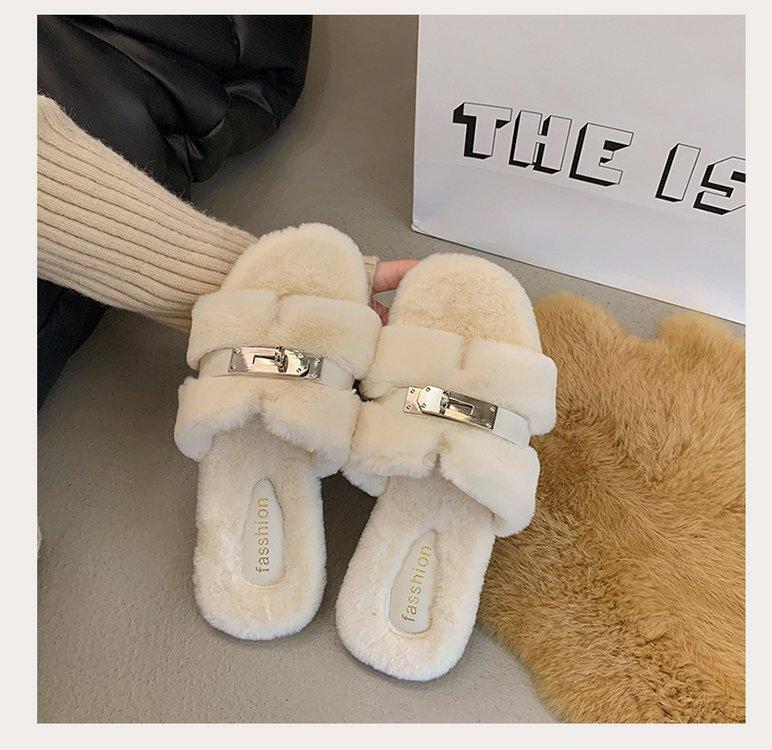 

[Youshilai] 2025 autumn new Mao Mao slippers women s one-word buckle flat bottom non-slip temperament fairy slippers tide 40