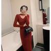 Natal Red Women's Fashion Christmas Robe Sweater Knitted Dress Women's Winter Annual Meeting Dress