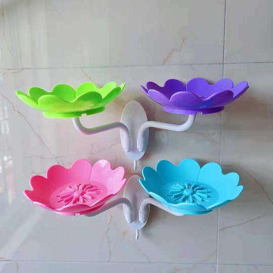 Bathroom Soap Dish Lotus Shape Easy To Install Adhesive Soap Dish Wall Mounted Self Draining Soap Holder Decor