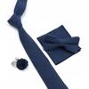 Solid Color Cotton Necktie Set For Men Tie 4pcs Hanky Cufflinks Rhinestone FLoral Brooch Tie Set