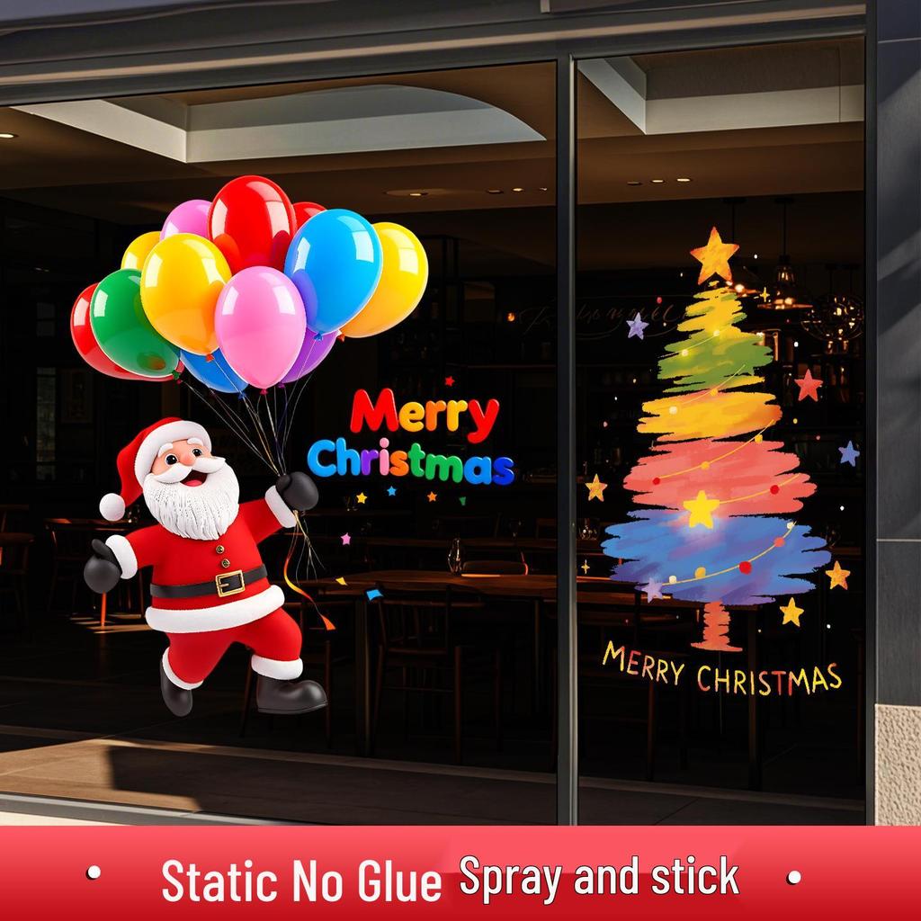 Christmas Wall Decals: Santa, Snowman & Balloons for Glass Doors & Windows