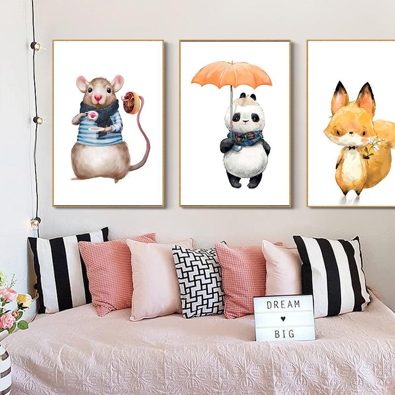 Moderne Cartoon Tier Fuchs Elefant Bär Nordic-Stil Kinderzimmer Dekorative Malerei Hängende Malerei Leinwand Wand Kunst Spielzeug