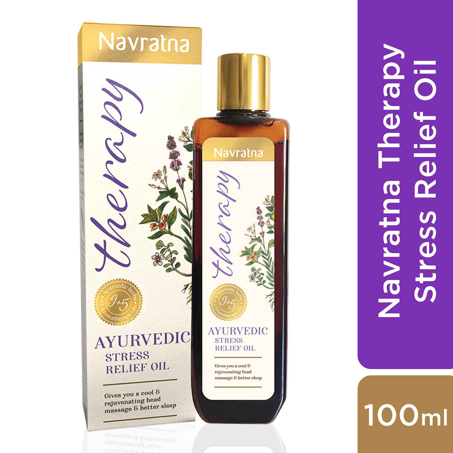 

Navratna Therapy Аюрведическое масло для снятия стресса | Снимает стресс, усталость и бессонницу | Для охлаждающего, освежающего и успокаивающего эффекта, 100мл 100ml