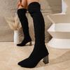 2025 Fall/Winter Over The Knee Boots Women's Thick Heel High Boots Autumn New Stretch Mid-Heel Women's Boots