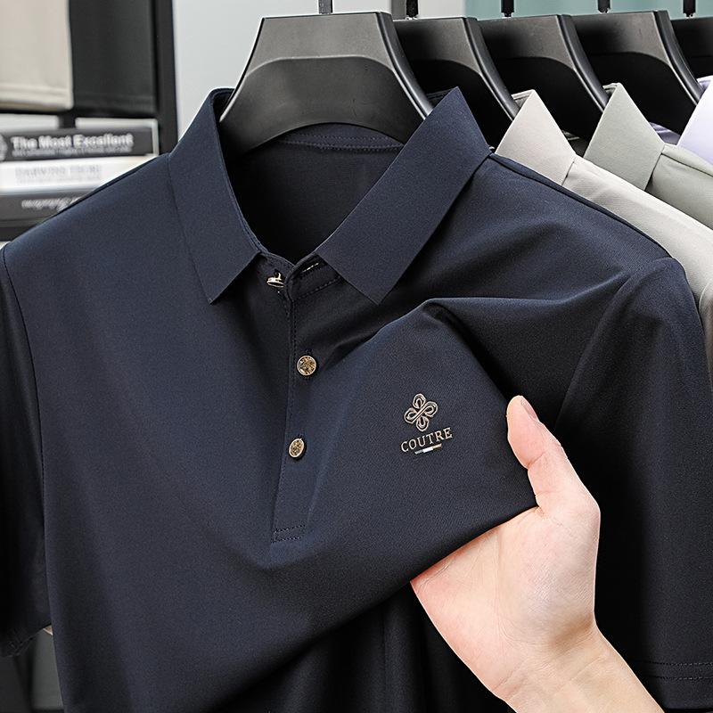 

Рубашка поло в деловом стиле с коротким рукавом и лацканами, дышащая, не требующая глажки, средняя по размеру футболка L