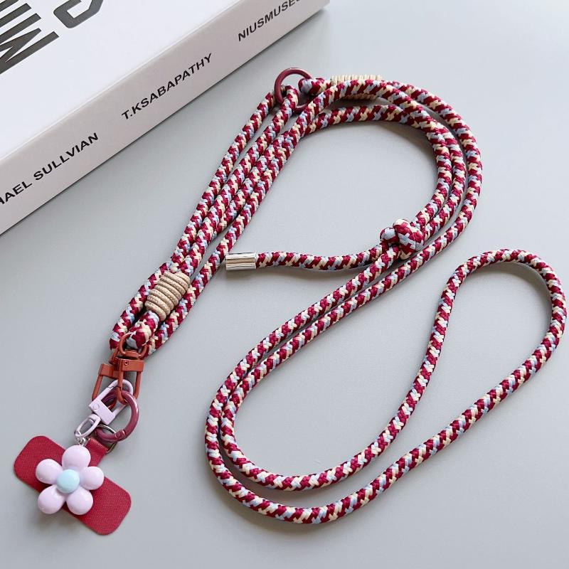 Sweet Colorful Long Cell Phone Lanyard Detachable Anti Lost Phone Shoulder Straps Simple Flower Pendant Mobile Phone Charms