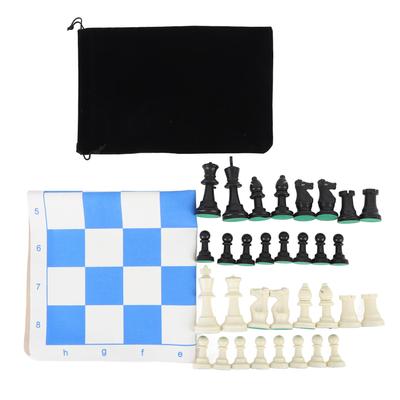Juego de Ajedrez de 19.7 Pulgadas Plástico 32 Piezas de Ajedrez Piezas de Ajedrez con Tablero de Ajedrez Cuadrícula Azul Blanco PU y