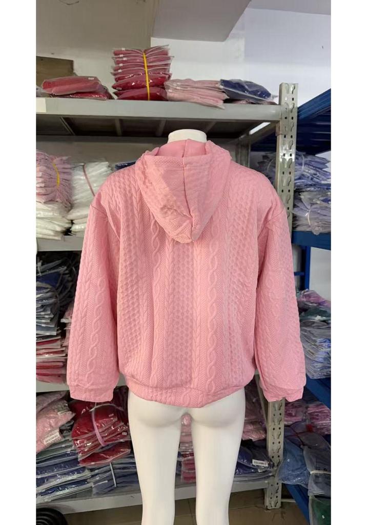 European & American Women's Autumn/Winter Casual Zipper Jacquard Hoodie Cardigan Coat