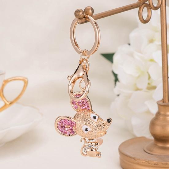 Keychain Pendant Sparkling Rhinestones Mouse Shape Charm Key Chain Strong Lobster Clasp Multi-Functional Key Holder