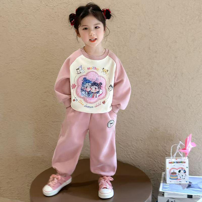 

Набор толстовки с пайетками для девочек Nezha 2025: Осенний костюм-двойка со светом Size 80