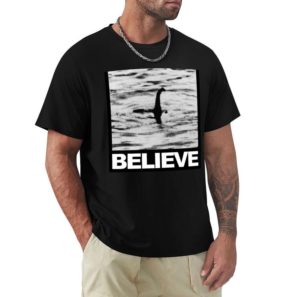 The Loch Ness Monster Believe TShirt anime clothes blue archive men workout shirt