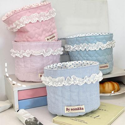 1PC Storage Basket Quilting Design Korean Style Quilted Fabric Korean Lace Girl Fabric Storage Basket 15x14cm