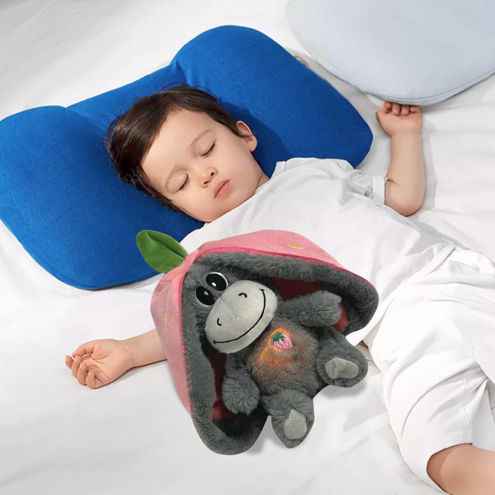 Breathing Stuffed Animal Baby Soother with Realistic Breathing Motion and Lights Donkey Doll Plush Toy for Kids Birthday Gift