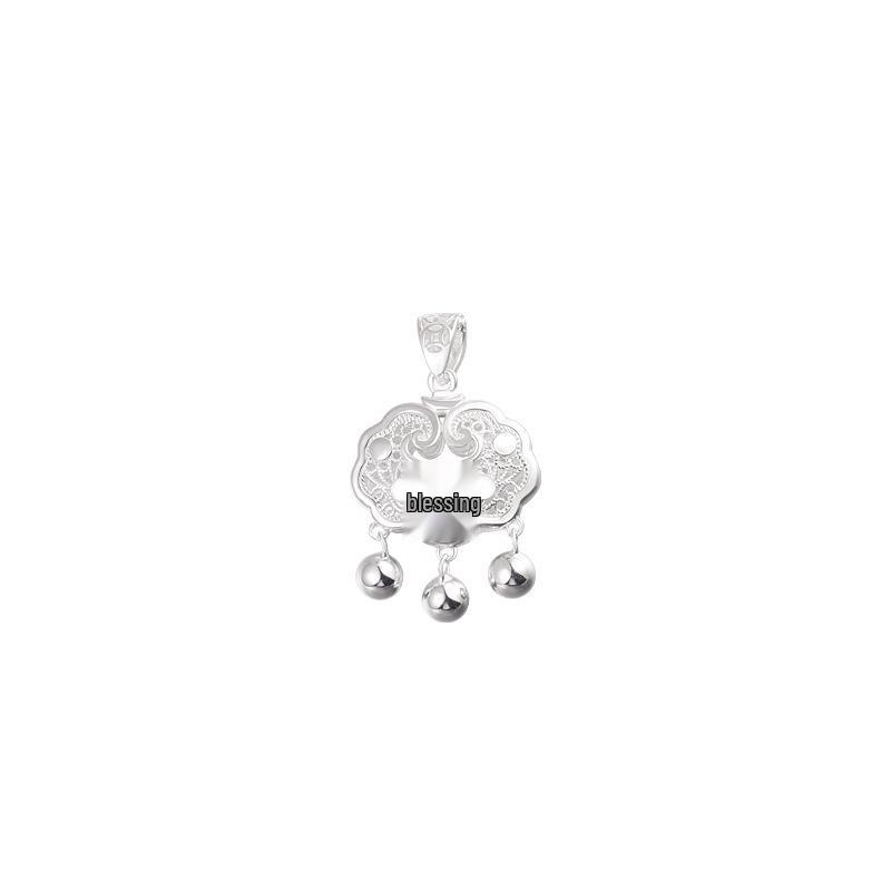Sterling Silver Hollow Fu Character Baby Longevity Lock - Child s First Birthday Peace Charm Approx. 2.5g 999 Silver