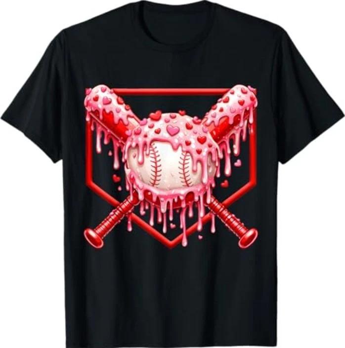 Valentines Day Baseball Boys Ice Cream Drip Heart T-Shirt 3XL