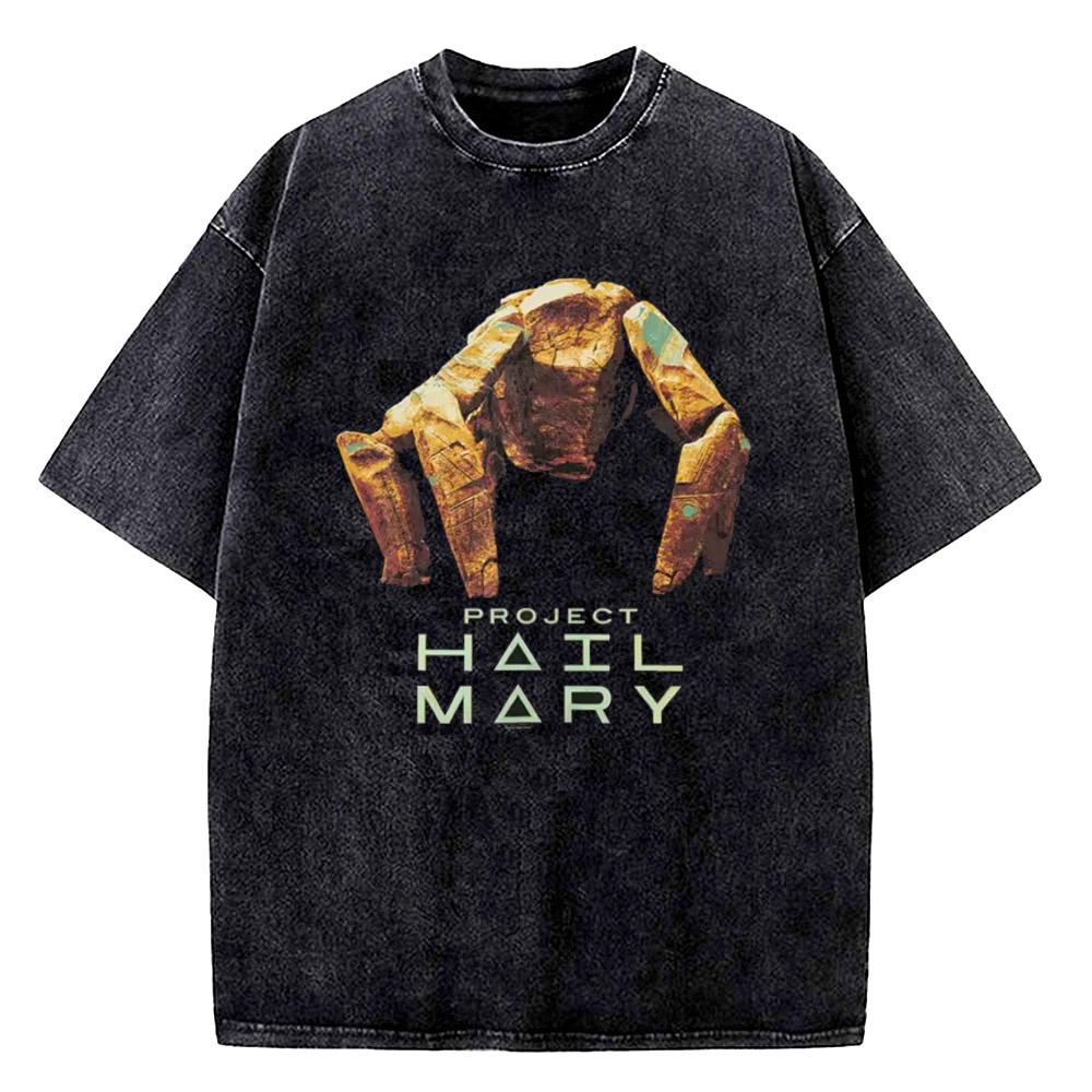Vintage Washed Project Hail Mary Alien Poster T Shirt Summer Streetwear TShirts Cotton Harajuku Tee Shirt Short Sleeve