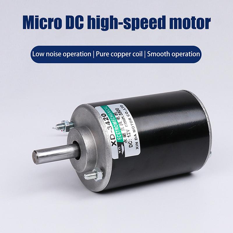 30W 12V-3500rpm / 24V-7000rpm 3420 DC Høyhastighets motorhastighet Justerbar Cw Ccw gjenget akselmotor Miniatyr DC liten motor