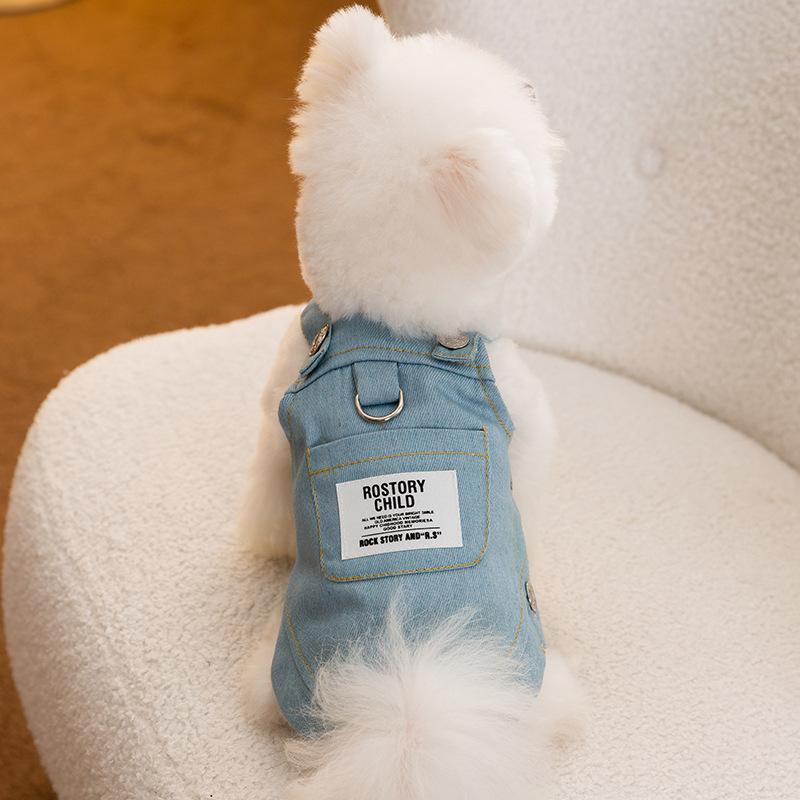 Spring and Summer Thin Breathable Pet Clothing Denim Small Teddy Than Bear Cat Vest Puppy Dog Clothes