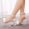 Women Heeled Sandals Wedding Flower Buckle Strap PU 7CM Square Heel Wedding Photography Elegant Women's Shoe Fashion Shoes Pumps