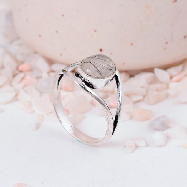 Rutilated Quartz Silver Plated Eye Ring | Modern Boho Brass Statement Jewelry | Clarity Stone Gift for Her