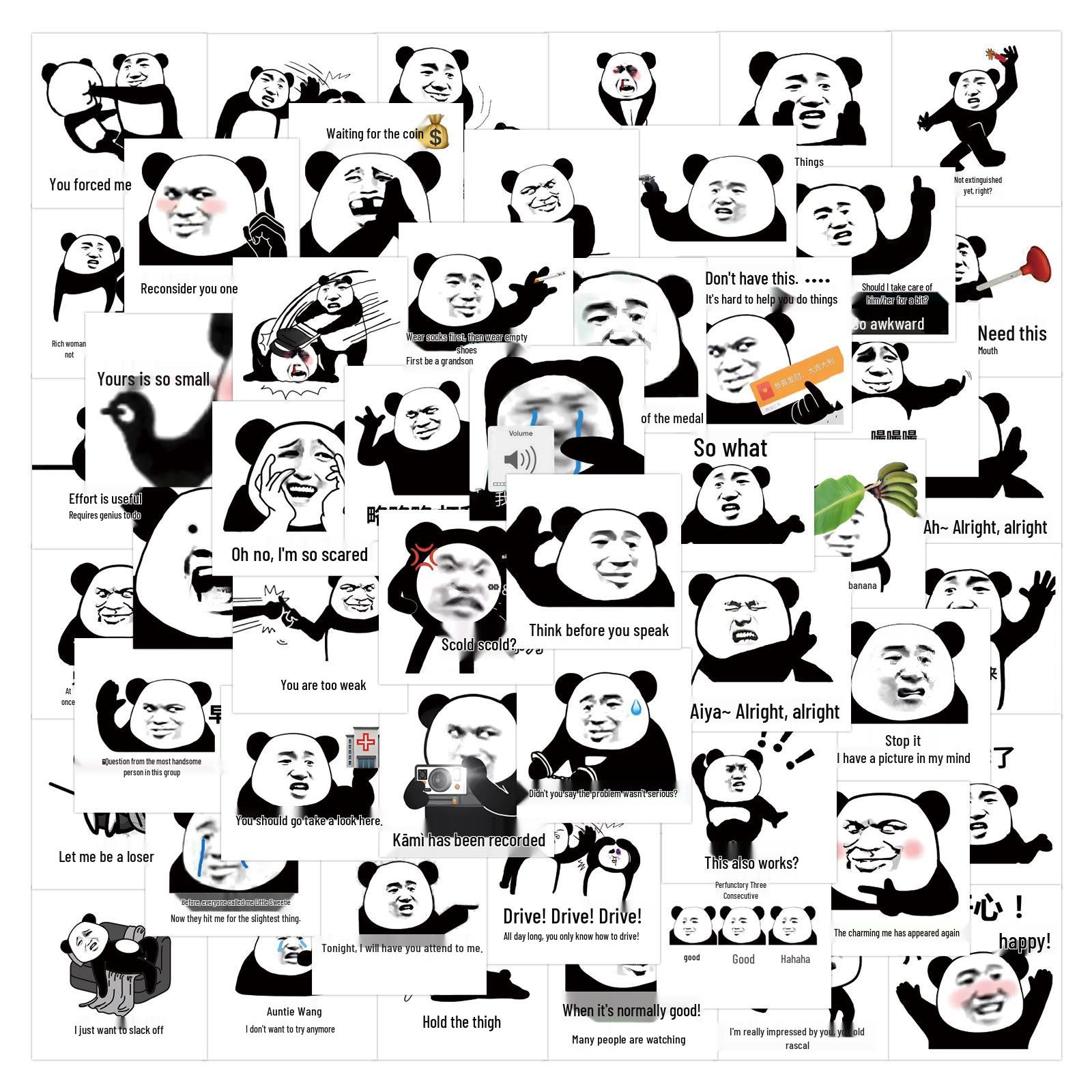 

60PCS Panda Head Emoticon Stickers for Journaling, Skateboards, Phone Cases, and Suitcases