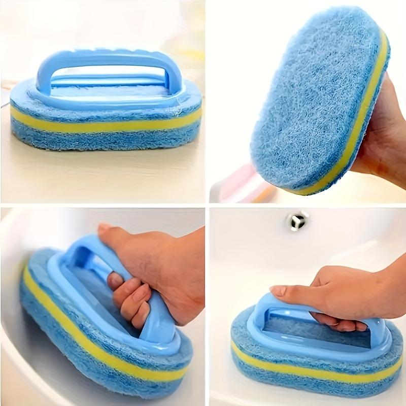 Éponge de nettoyage de cuisine avec manche pour éliminer les taches de salle de bain, de carrelage et de verre - Brosse à récurer épaisse et durable pour les services de nettoyage commerciaux