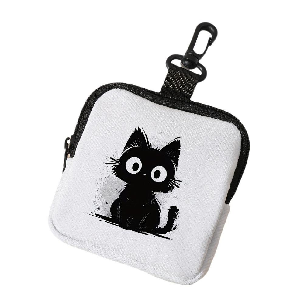 

Trendy Cartoon Printed Mini Keychain Bag Creative Luxury Earphone Key Bag Cat Pattern Coin Purse Bag Accessories белый