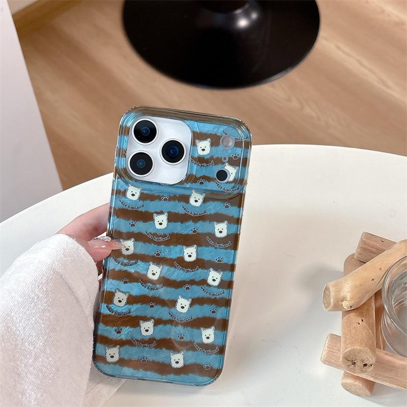 

Blue-Brown Patchwork Puppy Paw Print Chain Case for iPhone 17/16 Pro Max/15/14. iPhone 17 Pro