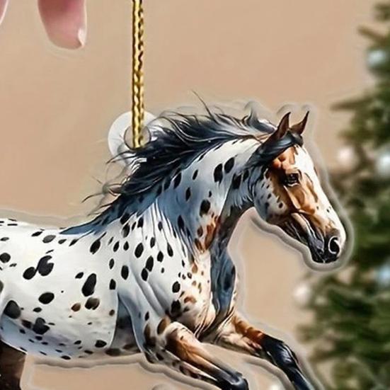 Yousheng 2D Horse Car Rear View Mirror Charm Acrylic Christmas Tree Hanging Pendant Auto Mirror Accessories for Women Girls