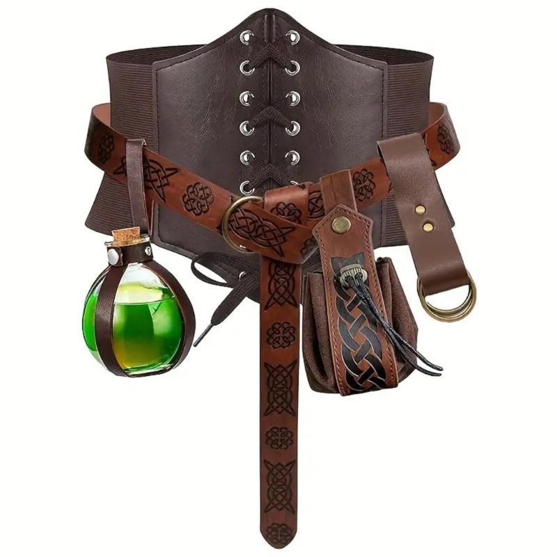 Medieval Waist Guard Leather Side Pack Medieval Leather Belt Waist Bag Potion Bottle Medieval Costume Accessory