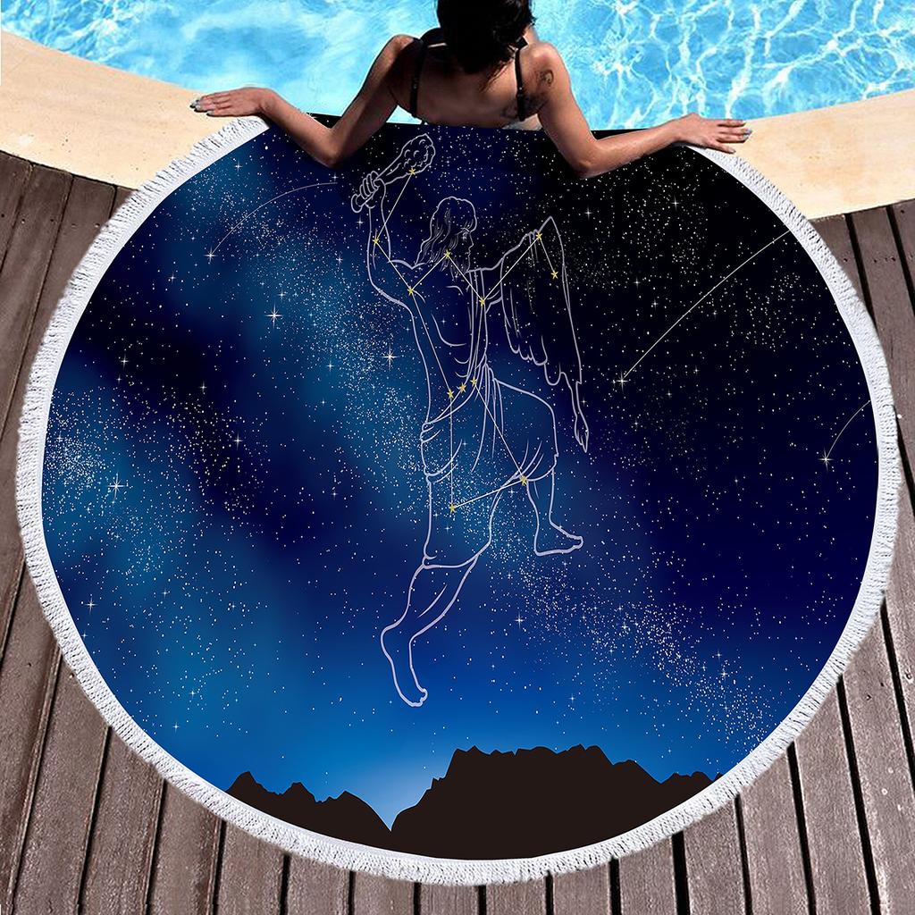 12 Constellation Round Beach Towel, Soft Microfiber Mystery Universe Galaxy Beach Towel Absorbent Towel for Travel Pool Picnic