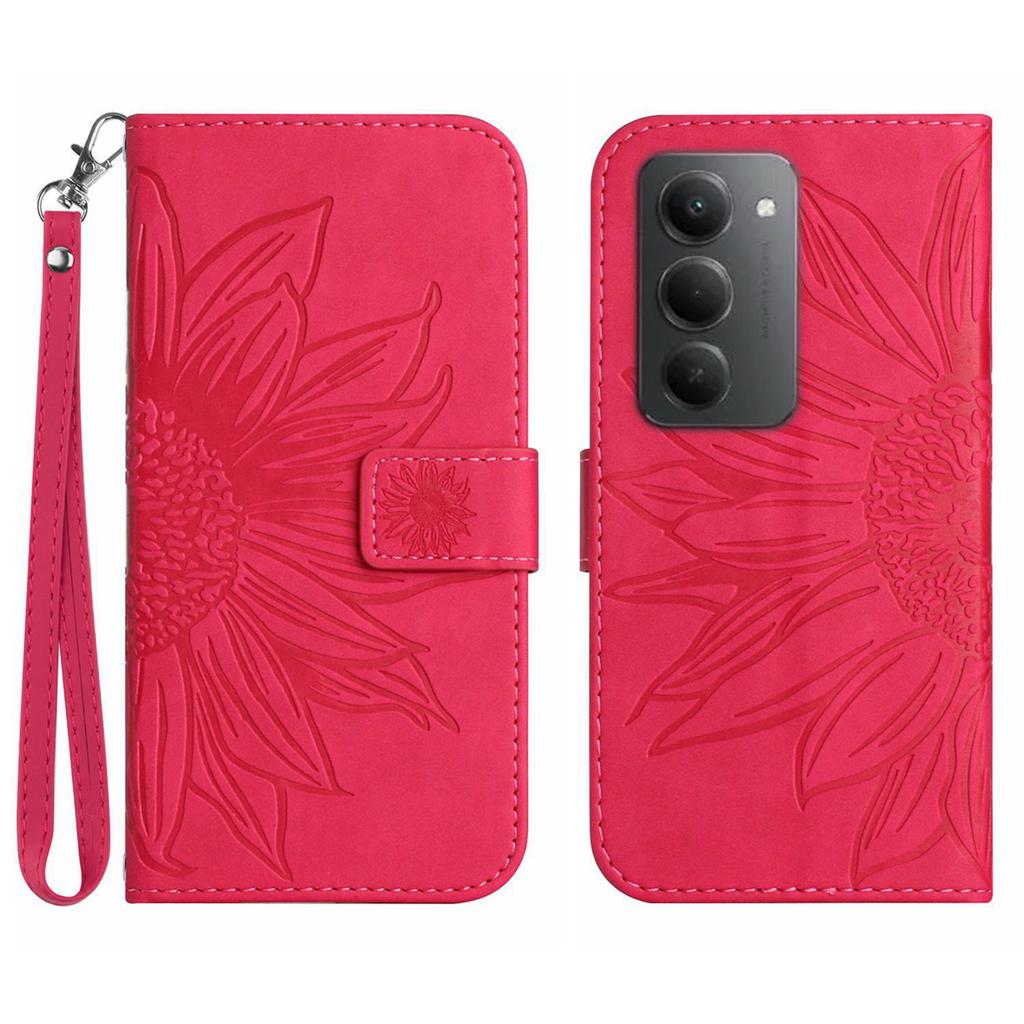 For Xiaomi Redmi 15 5G Case Sunflower Imprint Leather Wallet Phone Cover with Wrist Strap